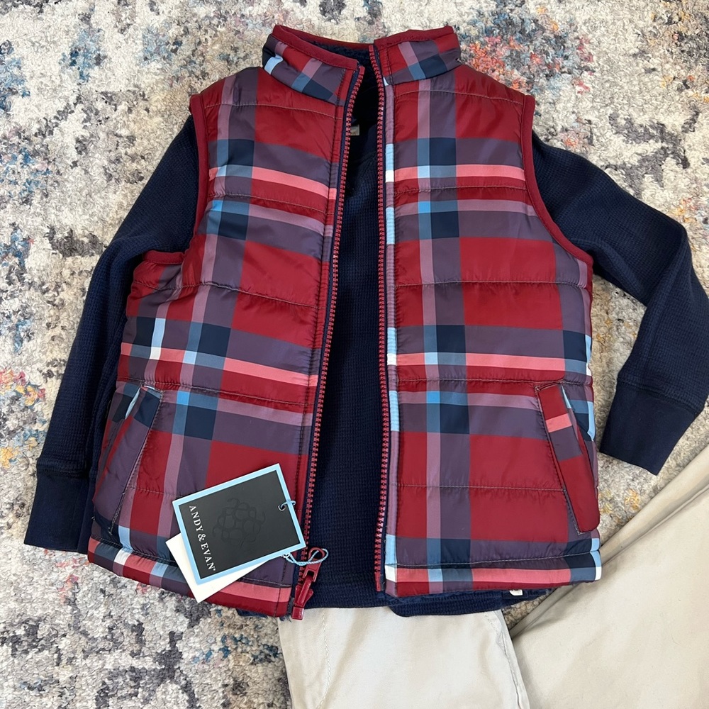 ⭐️ NWT Andy & Evan Reversible Navy & Red/Blue Plaid Vest ⭐️